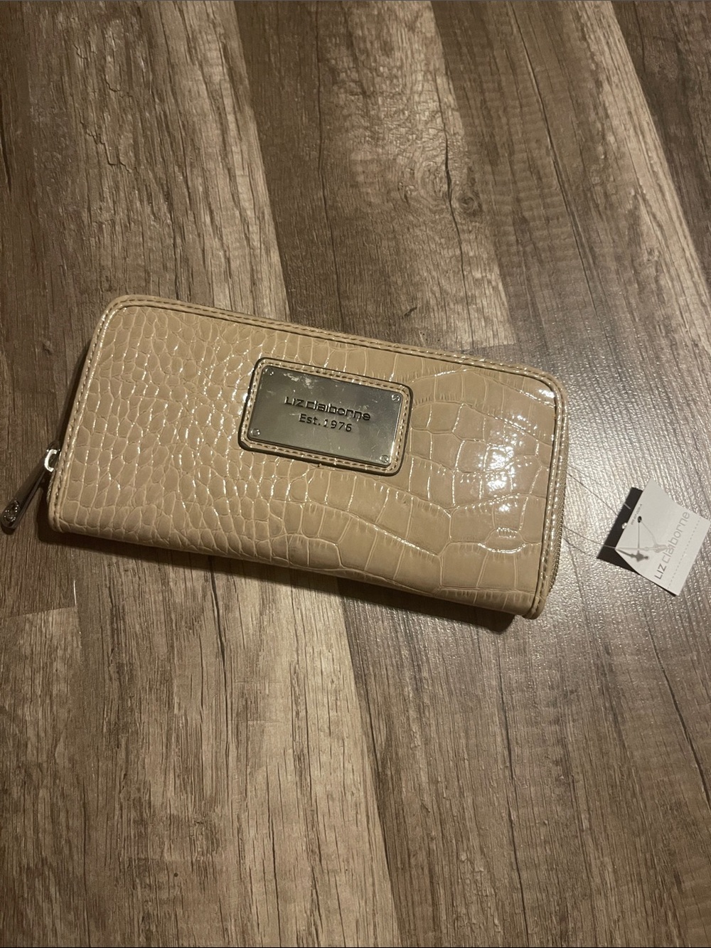 Liz Claiborne Tan Croc-Embossed Zip Wallet